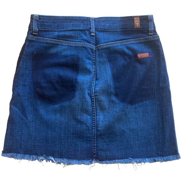 7 For All Mankind Jean Mini Skirt Sz 27 Denim Grunge Distressed Boho Cowgirl Y2K - Picture 1 of 16